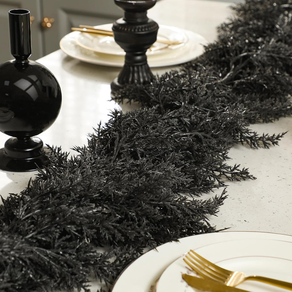 Dingion 2 Pack 9 ft Halloween Black Artificial Cedar Garland