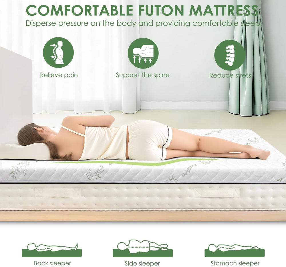 Japanese Floor Futon Mattress, 3.5" Thick Viscose Derived from Bamboo, Twin