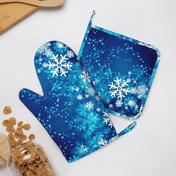 Oven Mitts and Pot Holders Blue Snowflake Winter Christmas Silicone Kitchen - Image 6