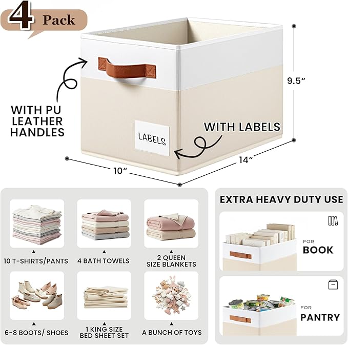 4 Pack Large Closet Storage Baskets