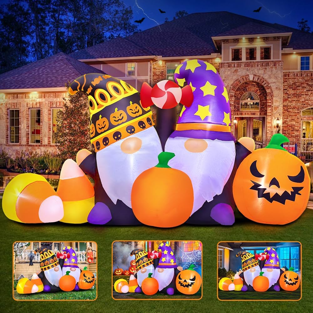 6FT Halloween Inflatable Decoration, Built in LED Lights Blow Up Gnomes with ...