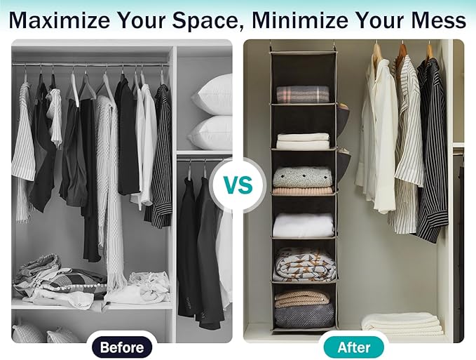 YOUDENOVA Hanging Closet Organizer, 6-Shelf Closet Hanging Storage Shelves - Image 8