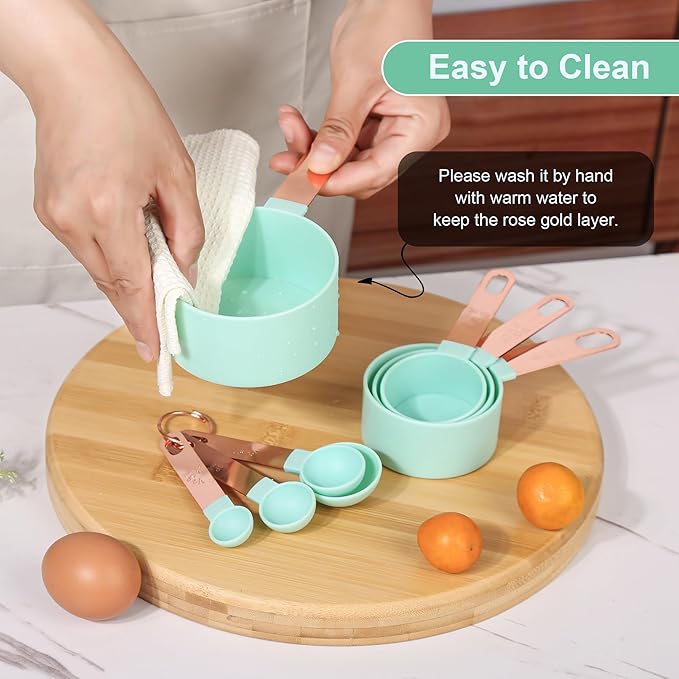 8-Piece Stackable Rose Gold Stainless Steel Handled Measuring Cups and Spoons - Image 5