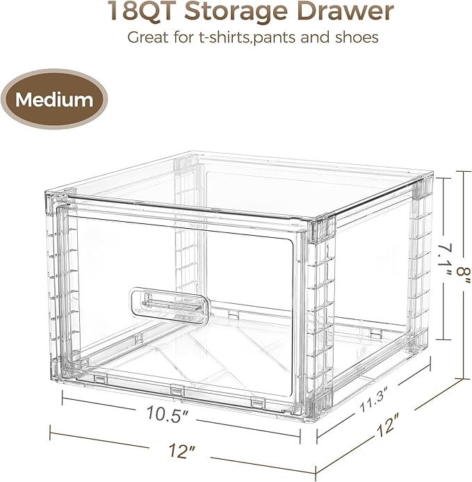 Vtopmart 4 Pack 18QT Clear Stackable Storage Drawers, Easily Assemble Closet - Image 2