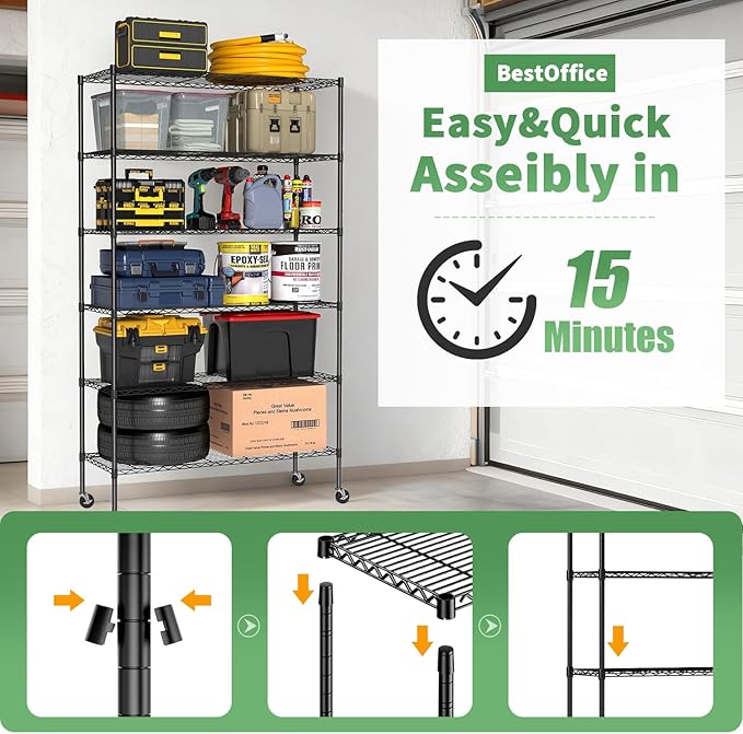 BestOffice Storage Shelves 6 Tier Metal Shelves Adjustable Garage Shelving Wire - Image 5