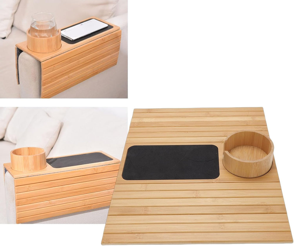 Cryfokt Couch Armrest Table, Anti Slip Couch Arm Tray with Cup Holder, Space ...