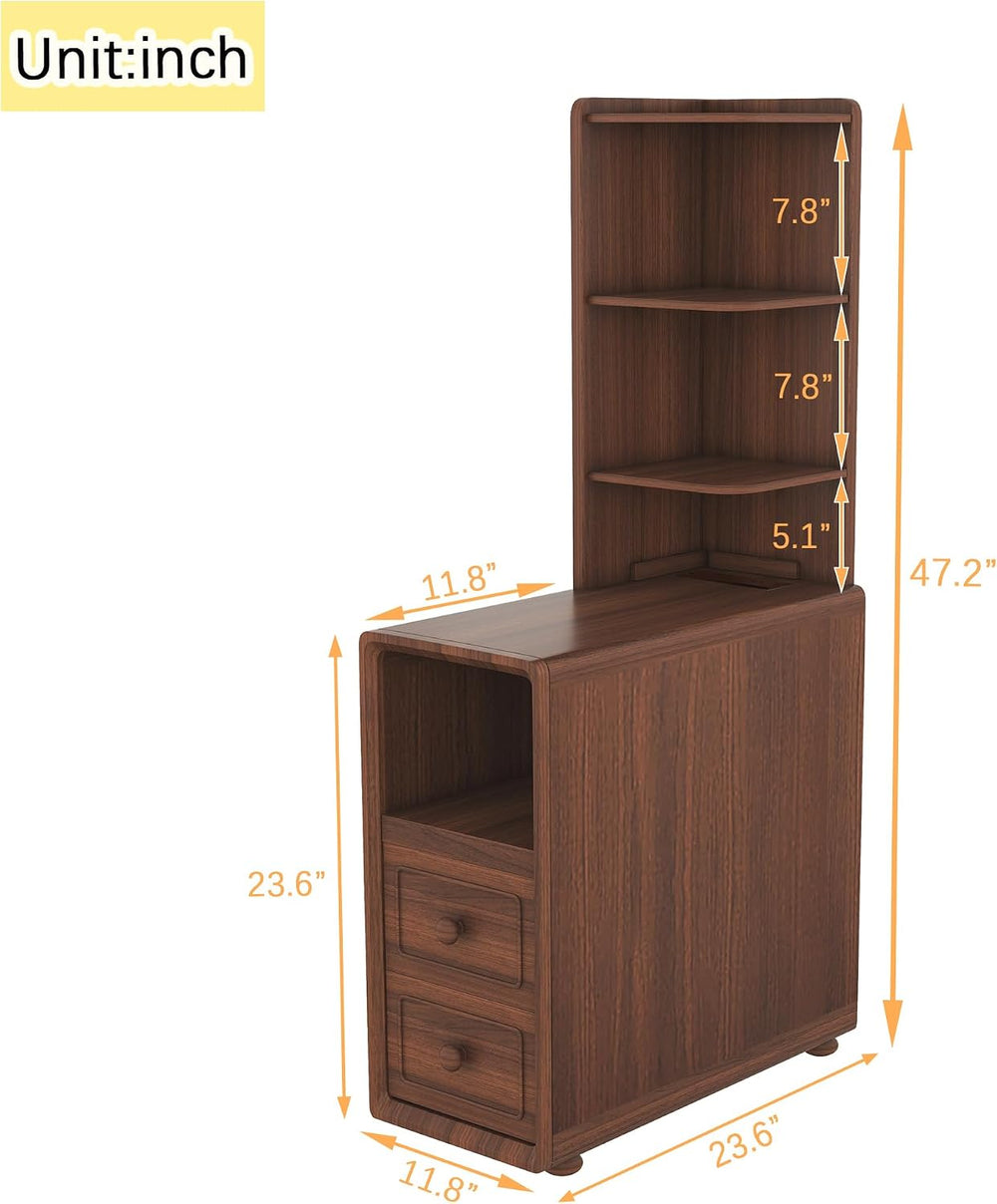 Tall Side Table Fully Assembled End Tables with Charging Station, 47 Inch Hig...