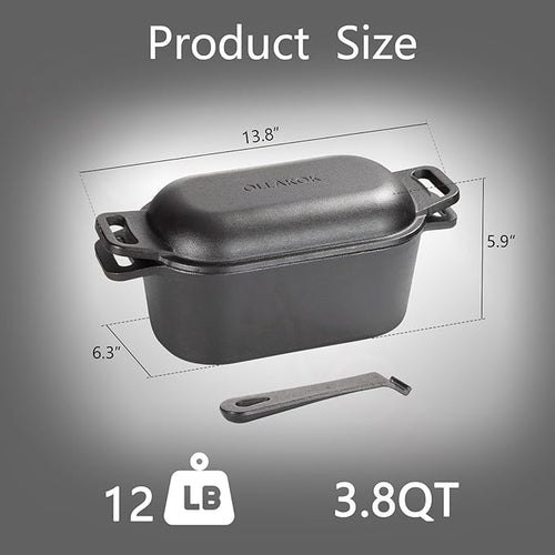 2-in-1 Pre-Seasoned Cast Iron Dutch Oven Pot - Image 2