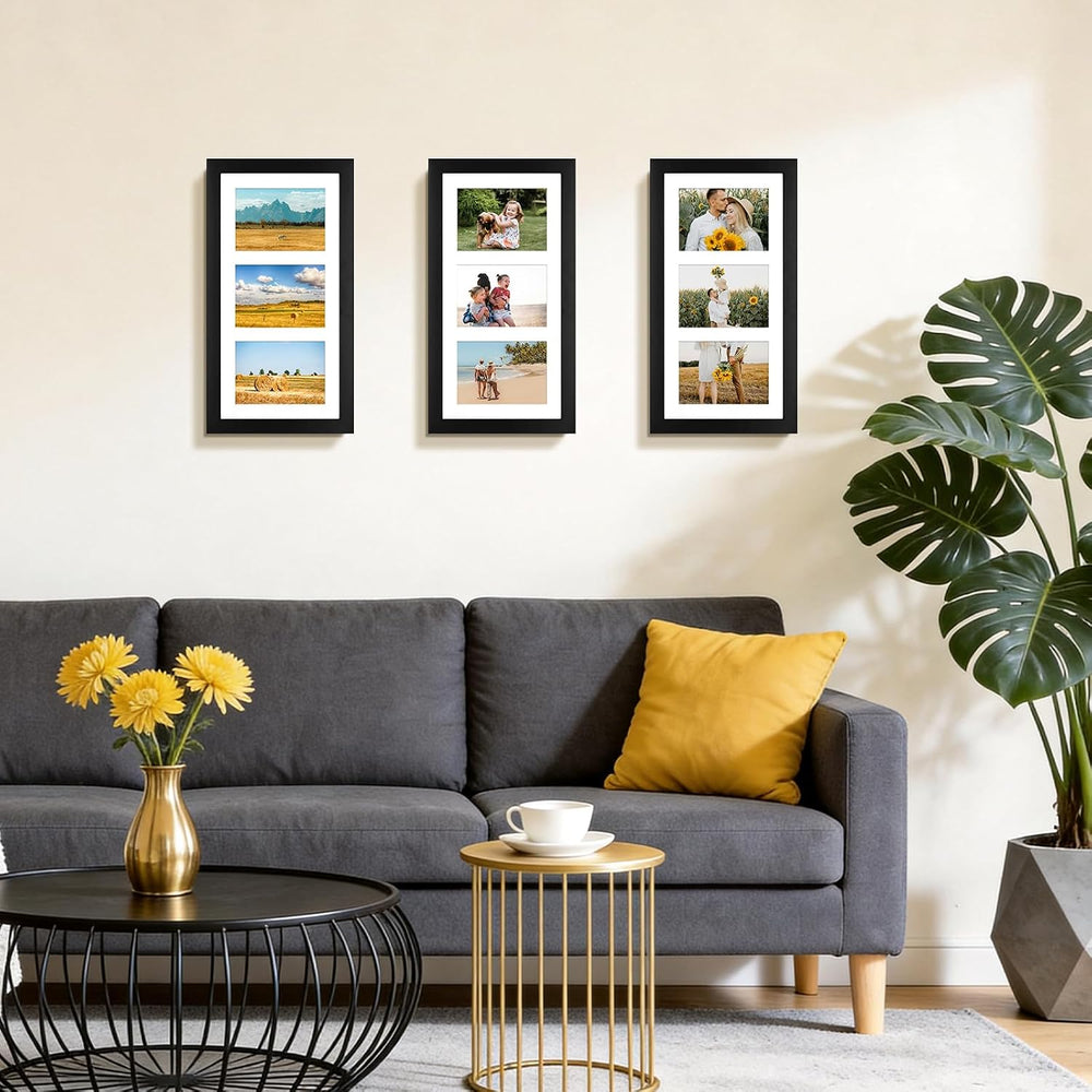 Golden State Art 9x18 Black Wood Frame - for Three 5x7 Pictures, 1 Pack