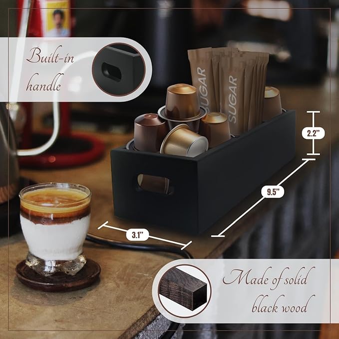 Moldie Black Wood Tea and Sugar Pack Organizers, Wooden Box - Image 3