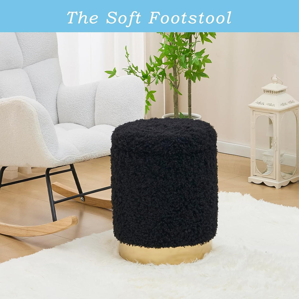 Velvet Storage Ottoman Multipurpose Footrest Stool with Metal Base Modern Rou...
