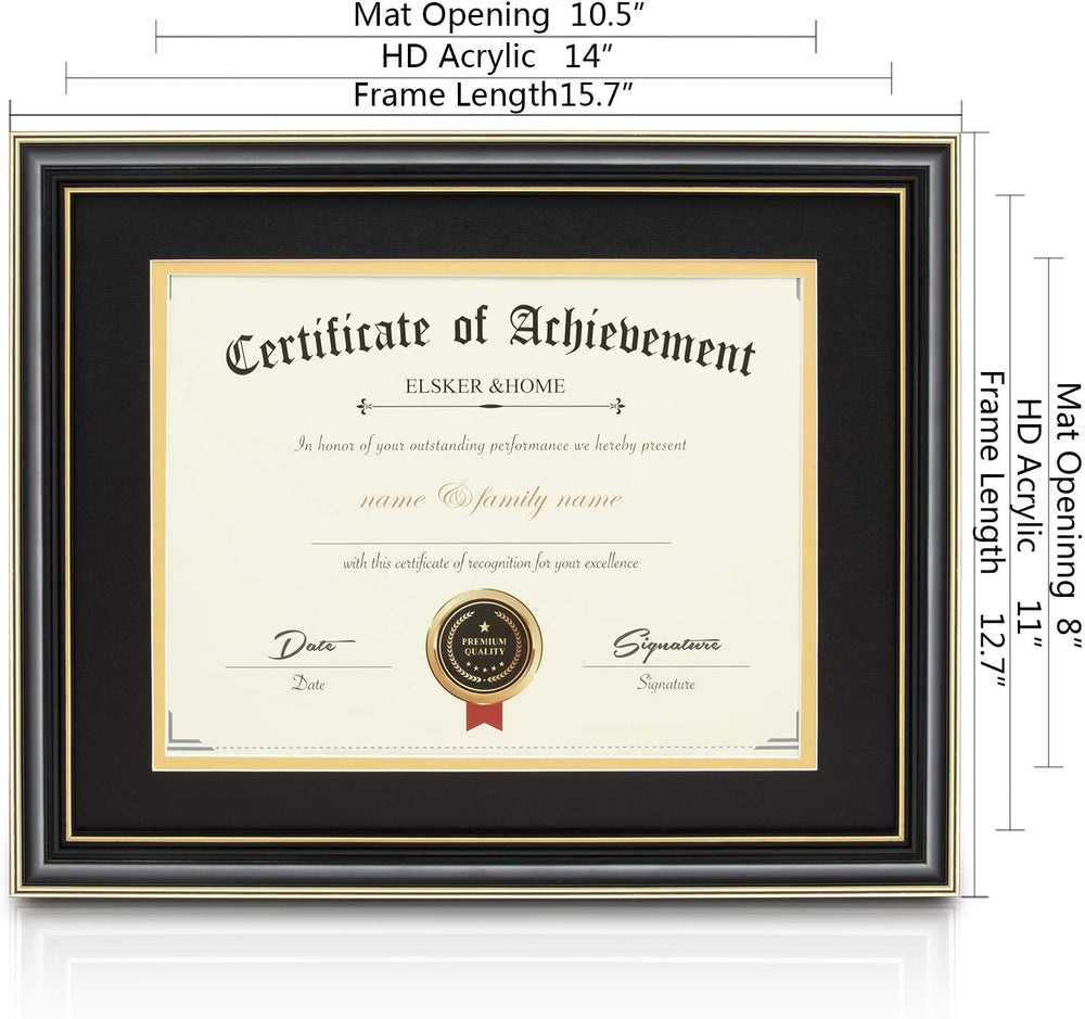 ELSKER&HOME 8.5x11 Diploma Frame with Black Mat,Real Black Wood