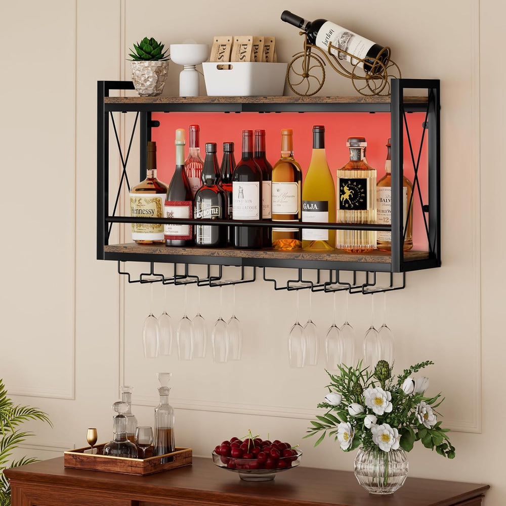 Shikha LED Wall Mounted Wine Rack with Glass Holder for Home Bar Kitchen | 31...