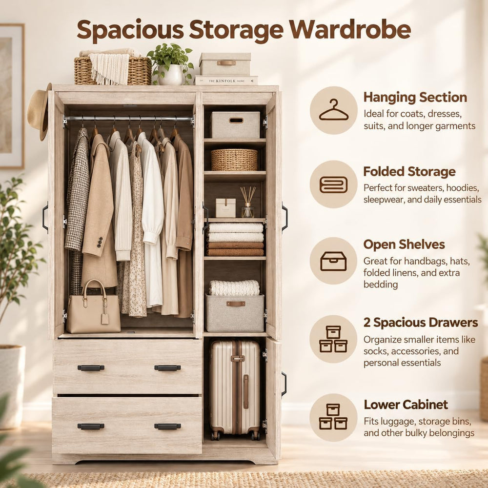 LIKIMIO 70" Freestanding Wardrobe Closet (Natural Oak)