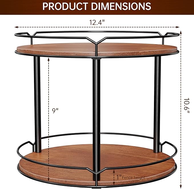 12.4" Lazy Susan Organizer 2 Tier, Rotating Spice Rack, Wooden Spinning ...