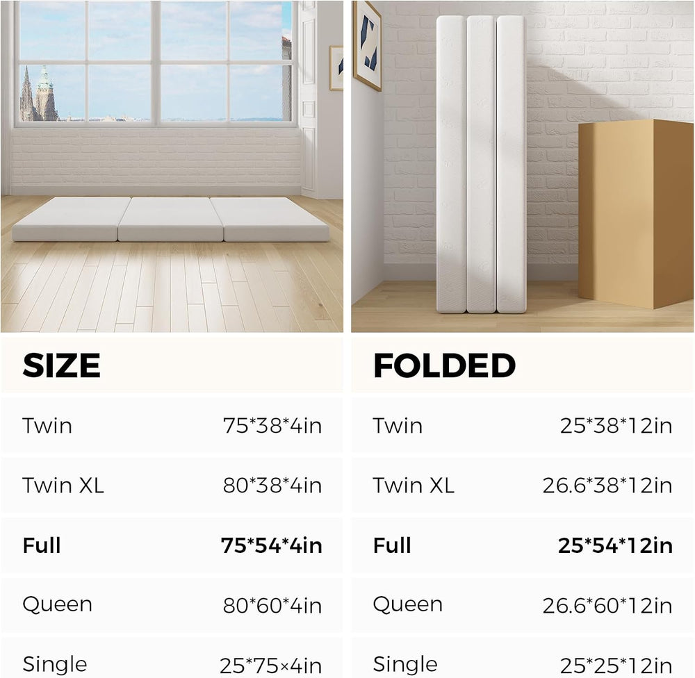 Avenco Tri-fold Mattress Topper - 4 Inch Single Size Portable Floor Mattress ...