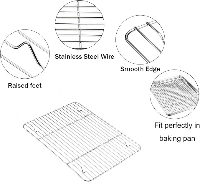 TeamFar Baking Pan with Rack Set of 4, 12.5’’ x 9.5’’ Stainless Steel Toaster - Image 7