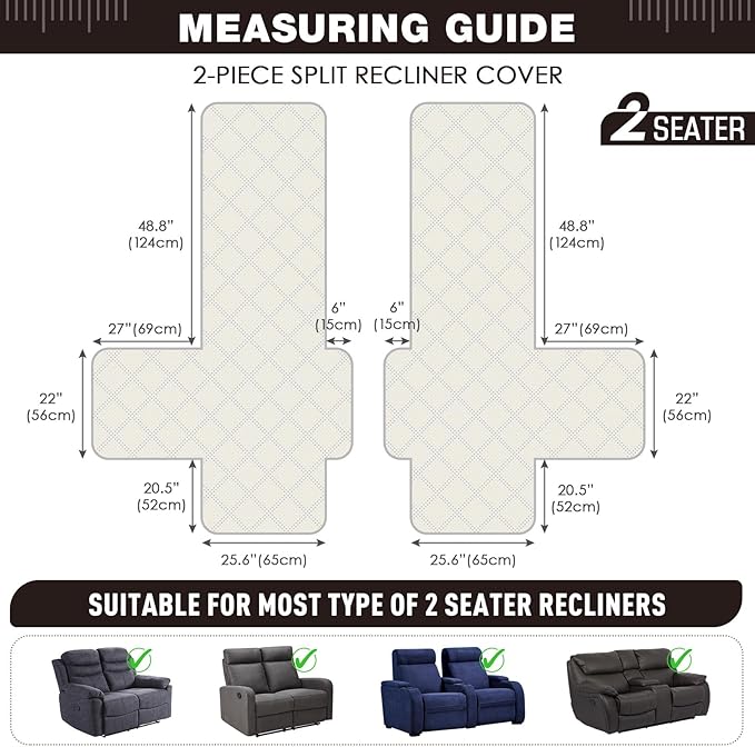 TAOCOCO 100% Waterproof Loveseat Recliner Cover, Non Slip Split Loveseat Covers - Image 5