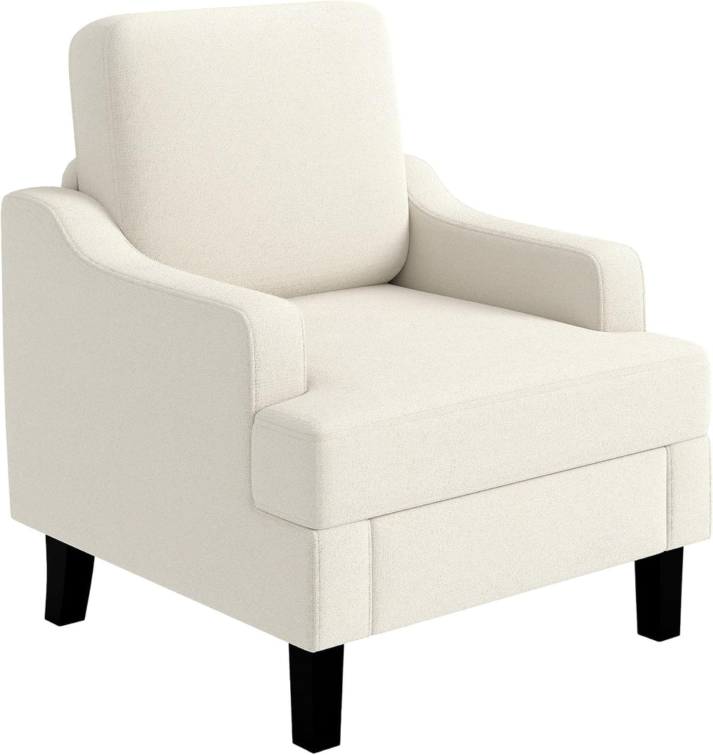 Garvee White Comfy Accent Chair, Upholstered Armchair for Living Room
