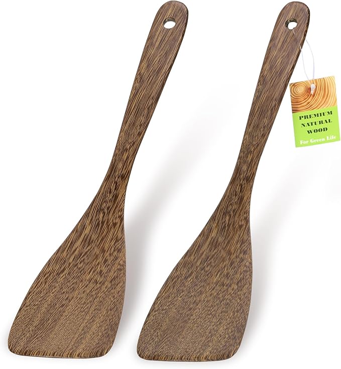 Ecavria 2PCS Wooden Spatula, 12.8IN Wooden Flat Frying Spatulas, Long Handle by Ecavria