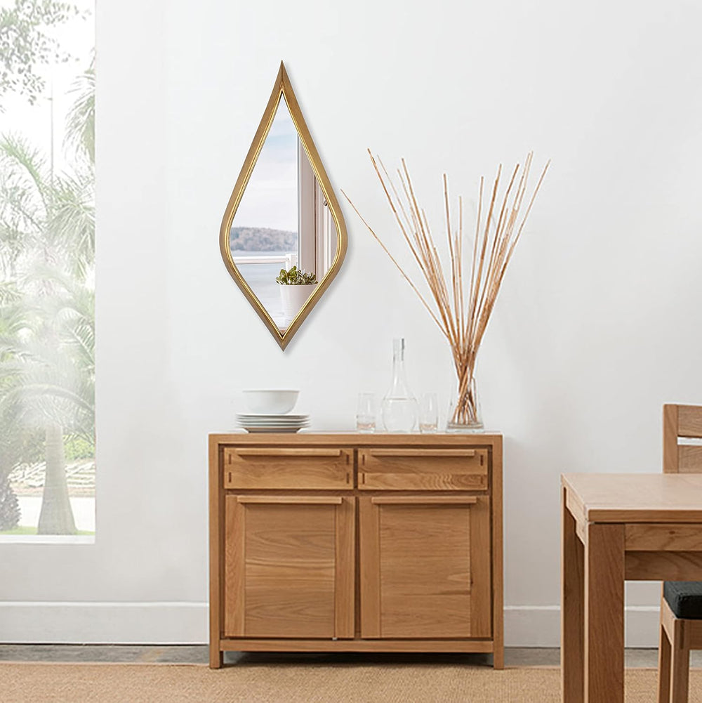 Teardrop Wall Mirror, 15.5" x 35.5" Gold Asymmetrical Decorative Mi...
