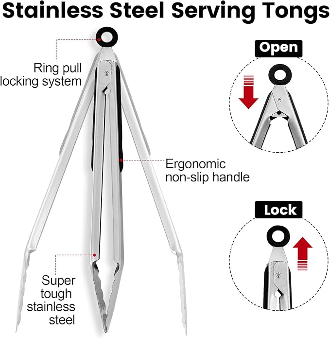 CHENGU 12 Pack Stainless Steel Kitchen Tongs 5/6/7 Inches Food Serving Clip - Image 5