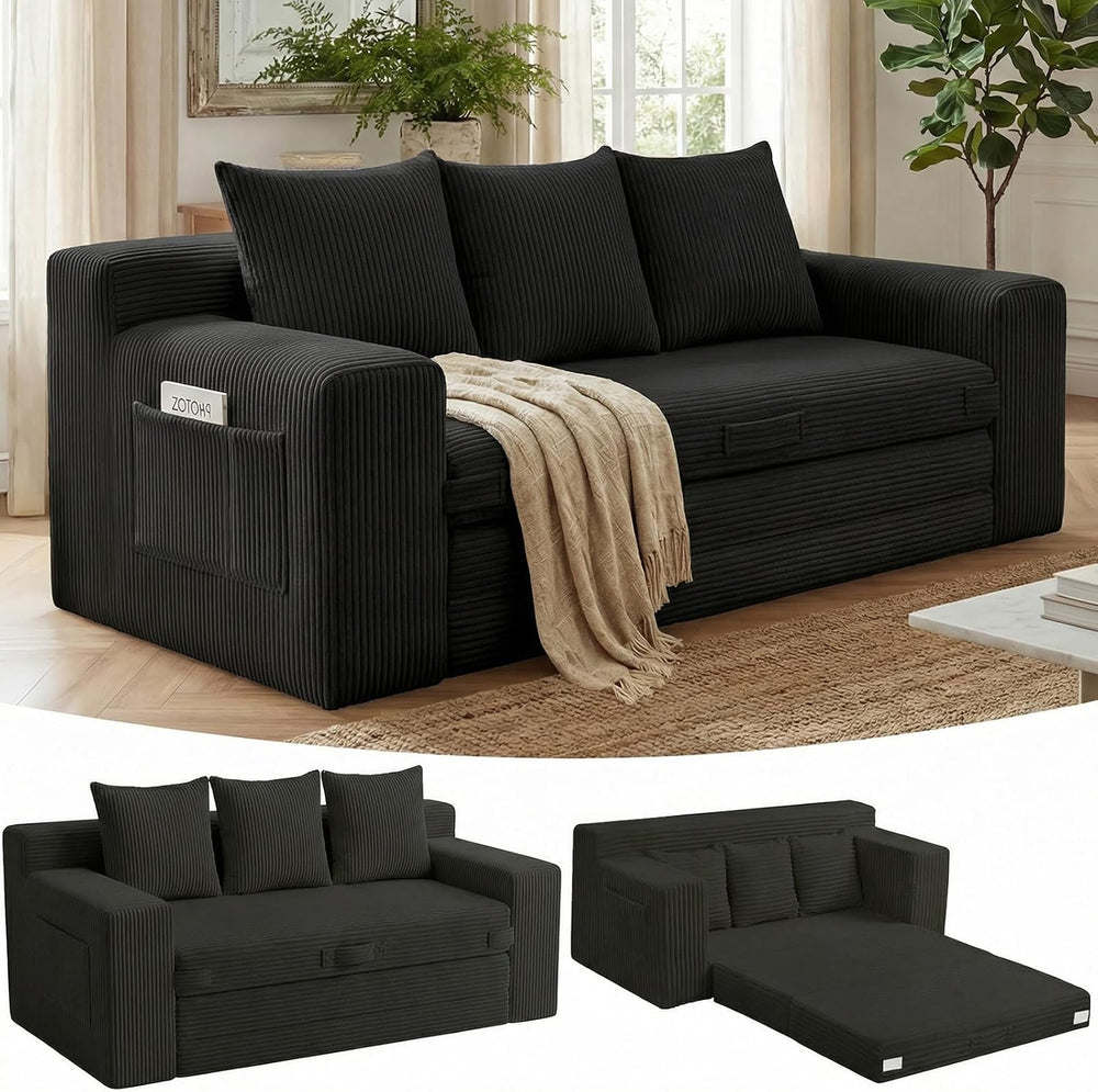 Boneless Couch,3 Seater Boneless Couch Bed – 3-in-1 Convertible Sleeper Sofa ...