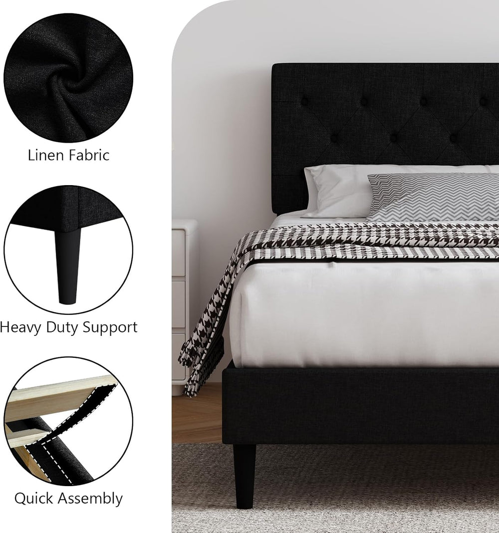 HOMBCK Full Size Bed Frame with Adjustable Headboard, Black