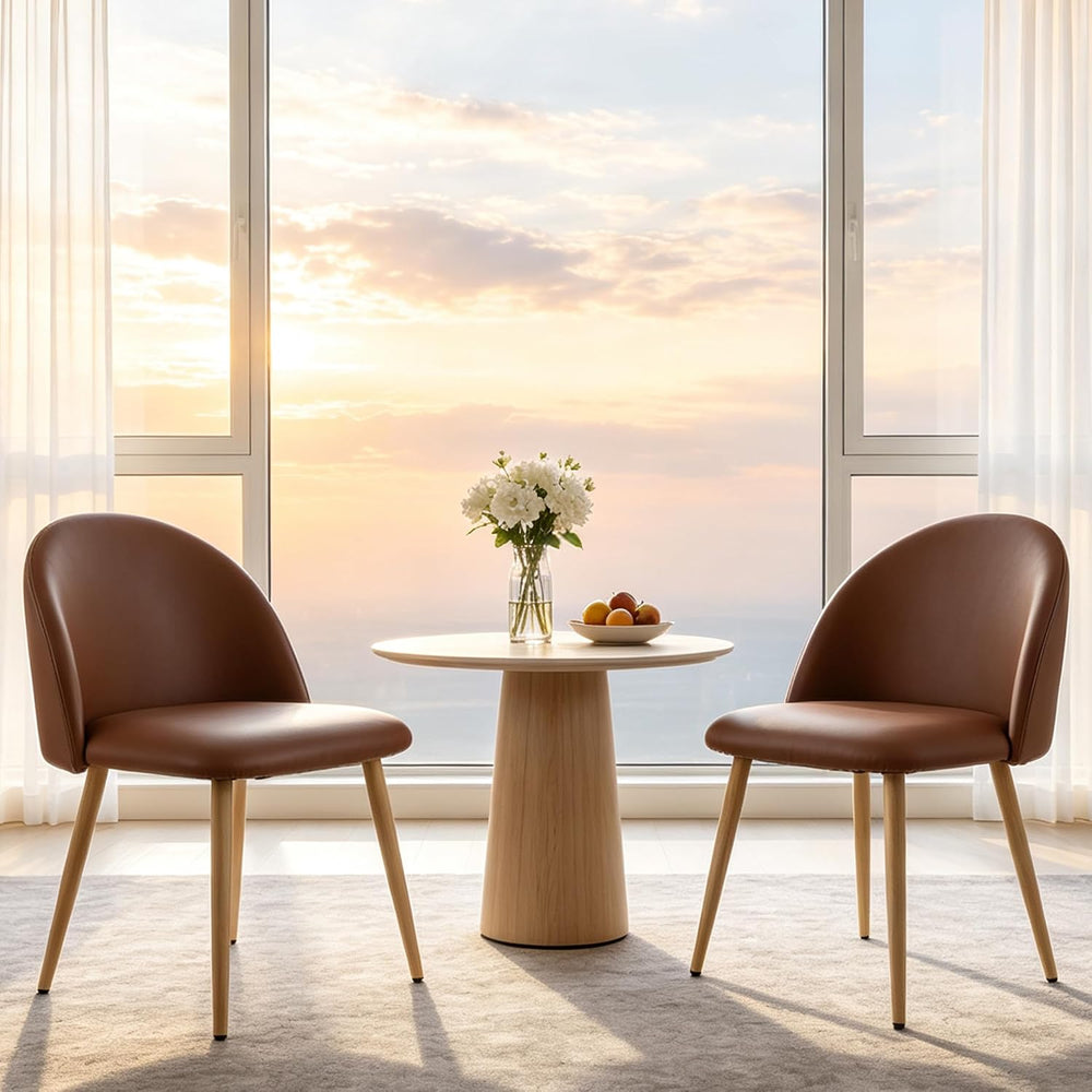 Lightdot Modern PU Leather Dining Chairs Set of 2 Brown Kitchen Side Chairs