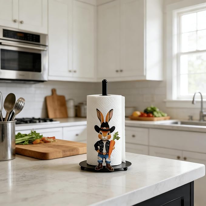 Cute Western Bunny Paper Towel Holder Countertop, Rustic Farmhouse Kitchen Decor - Image 3