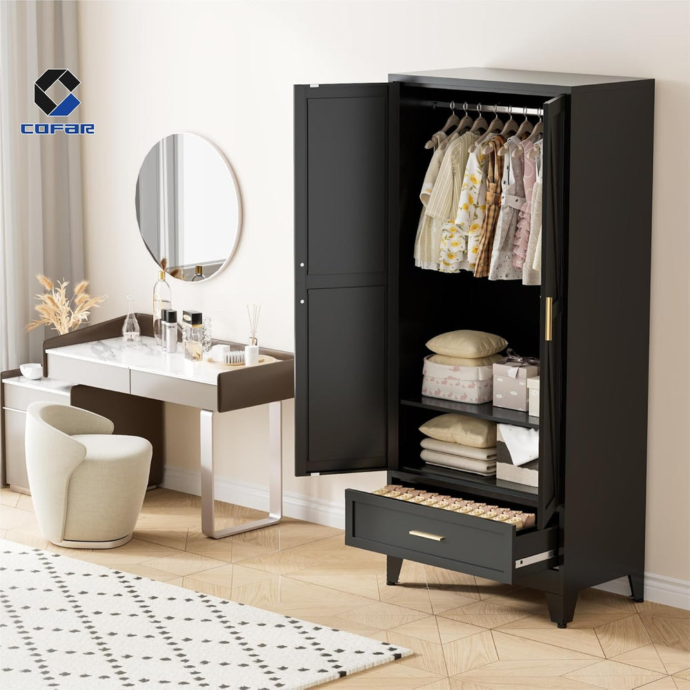 COFaR Metal Wardrobe Closet with Doors, 71'' Tall Armoire Wardrobe Cl...