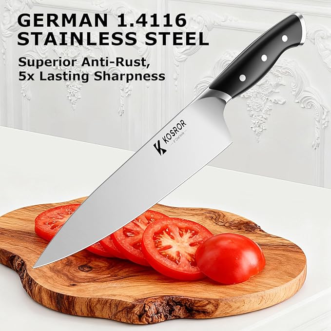 Kitchen Knife Set with Block: 15-Piece German Stainless Steel with Dual