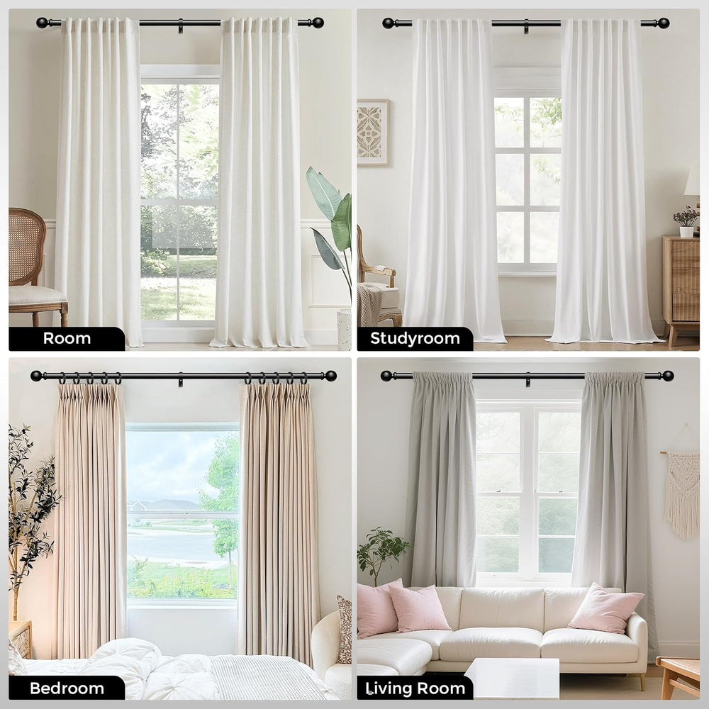 2 Pack Curtain Rods 36-91 Inch, Black 1 Inch Adjustable Heavy Duty Curtain Ro...