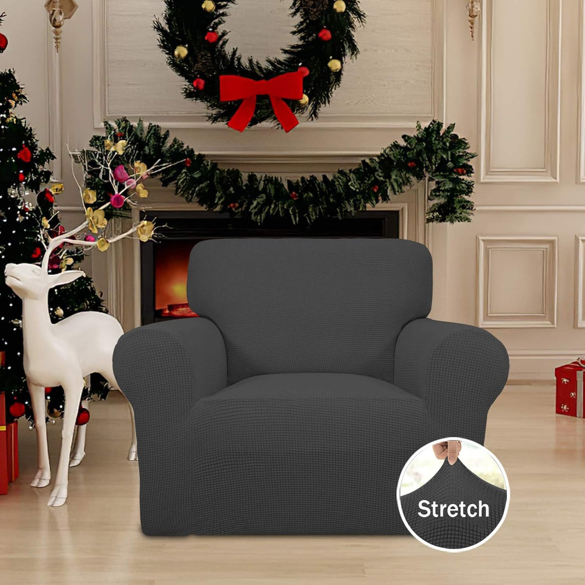 easy-going stretch chair sofa slipcover washable dark gray shown in use