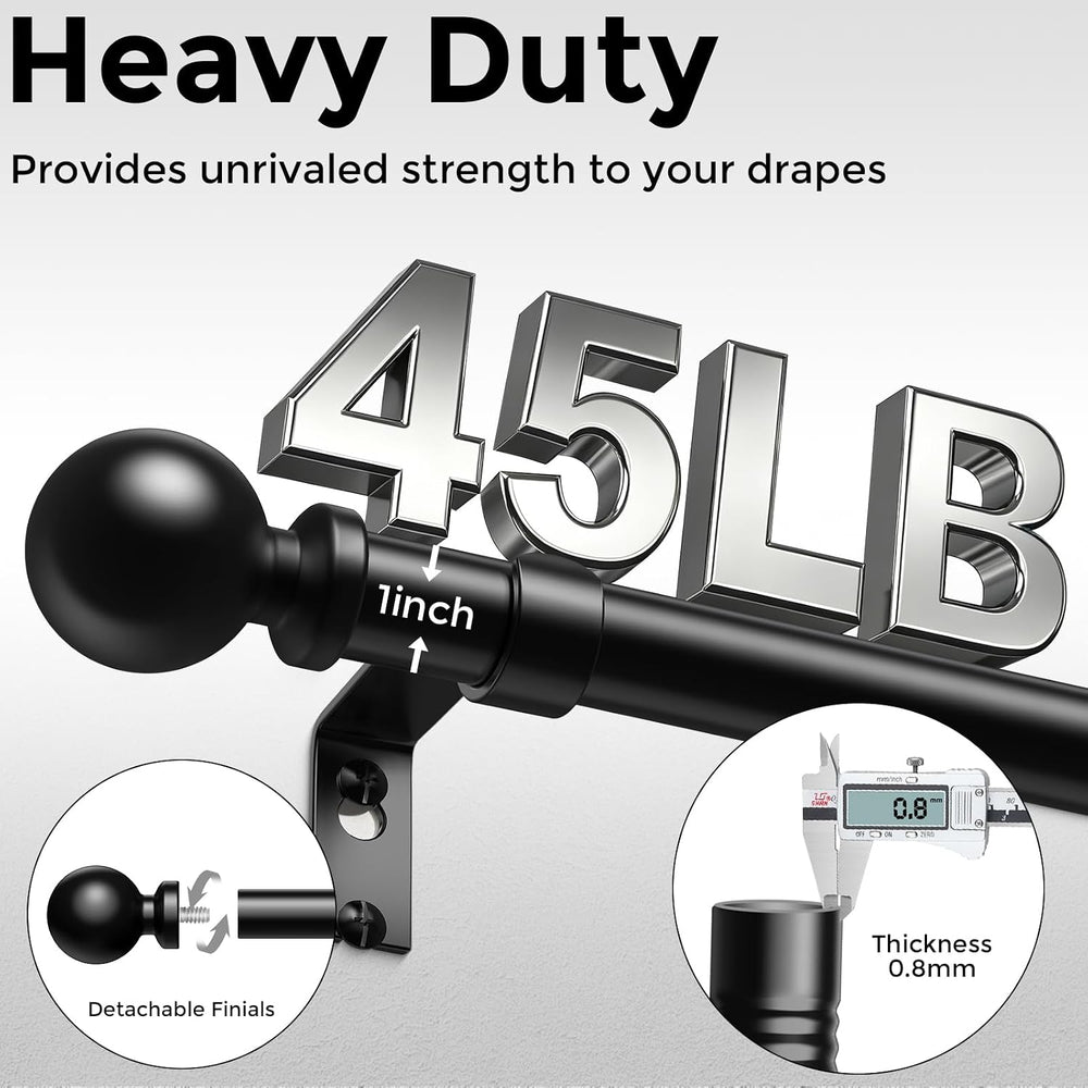 2 Pack Curtain Rods 36-91 Inch, Black 1 Inch Adjustable Heavy Duty Curtain Ro...