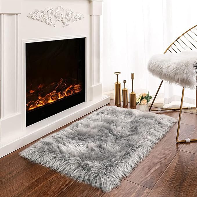 Latepis Small Rugs for Bedroom 2x3 Grey Faux Sheepskin Rug for Living Room by Latepis