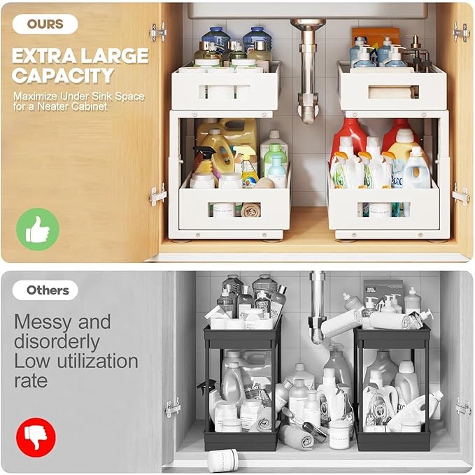 Under Sink Organizer, 2-Tier Dual Pull Out Cabinet Organizer Drawers - Image 5
