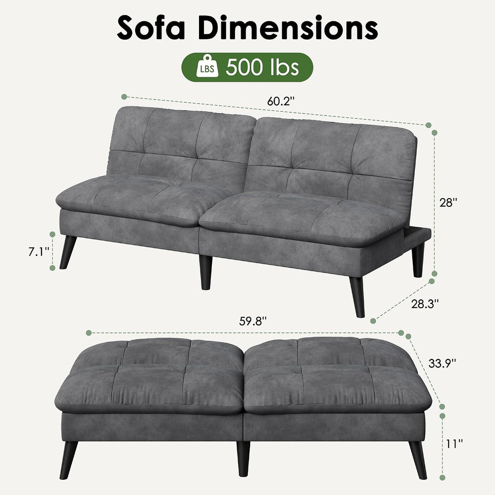 Vongrasig Small Futon Sofa Bed Velvet Futon Couch with Adjustable Backrest, C...