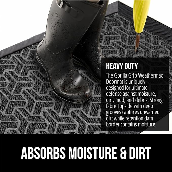 GORILLA GRIP 100% Waterproof All-Season WeatherMAX Doormat 35x23, US Designed - Image 5