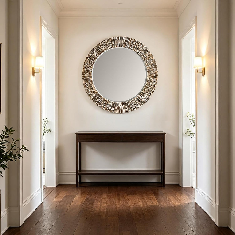 31.5" Round Capiz Shell Mirror Handmade Luxury Coastal Wall Decor
