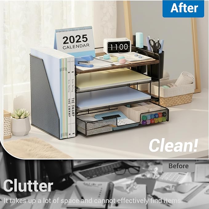 OPNICE Wood Desk Organizers and Accessories, 4-Tier Desktop File Organizer - Image 5