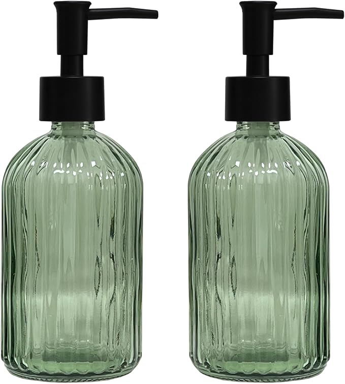 Green Glass Soap Dispenser Set by YYTSGG