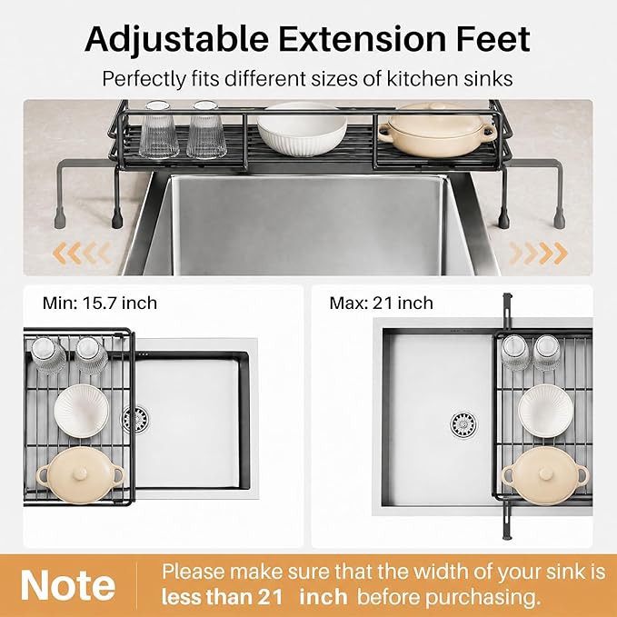 Over The Sink Large 2 Tier Dish Drying Rack Expandable, Dish Drainers