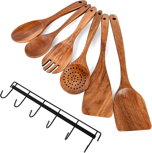 6x Large Wooden Spoons for Cooking Kitchen Utensil Set Smooth Finish Wooden by EBIEFLY