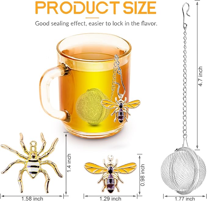 Tea Infuser 2 pcs TeaSanavie Tea Strainer Handmade Honey Bee & Spider Loose - Image 3