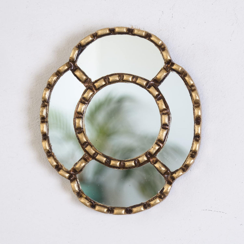 Peruvian Wall Mirrors Set 3pc Gilded Bronze Leaf Home Decor