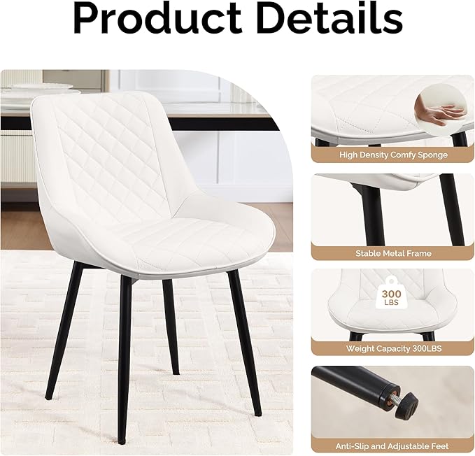 Dining Chair Set of 2, Modern Dining Chairs with Thick Cushions, Faux Leather...