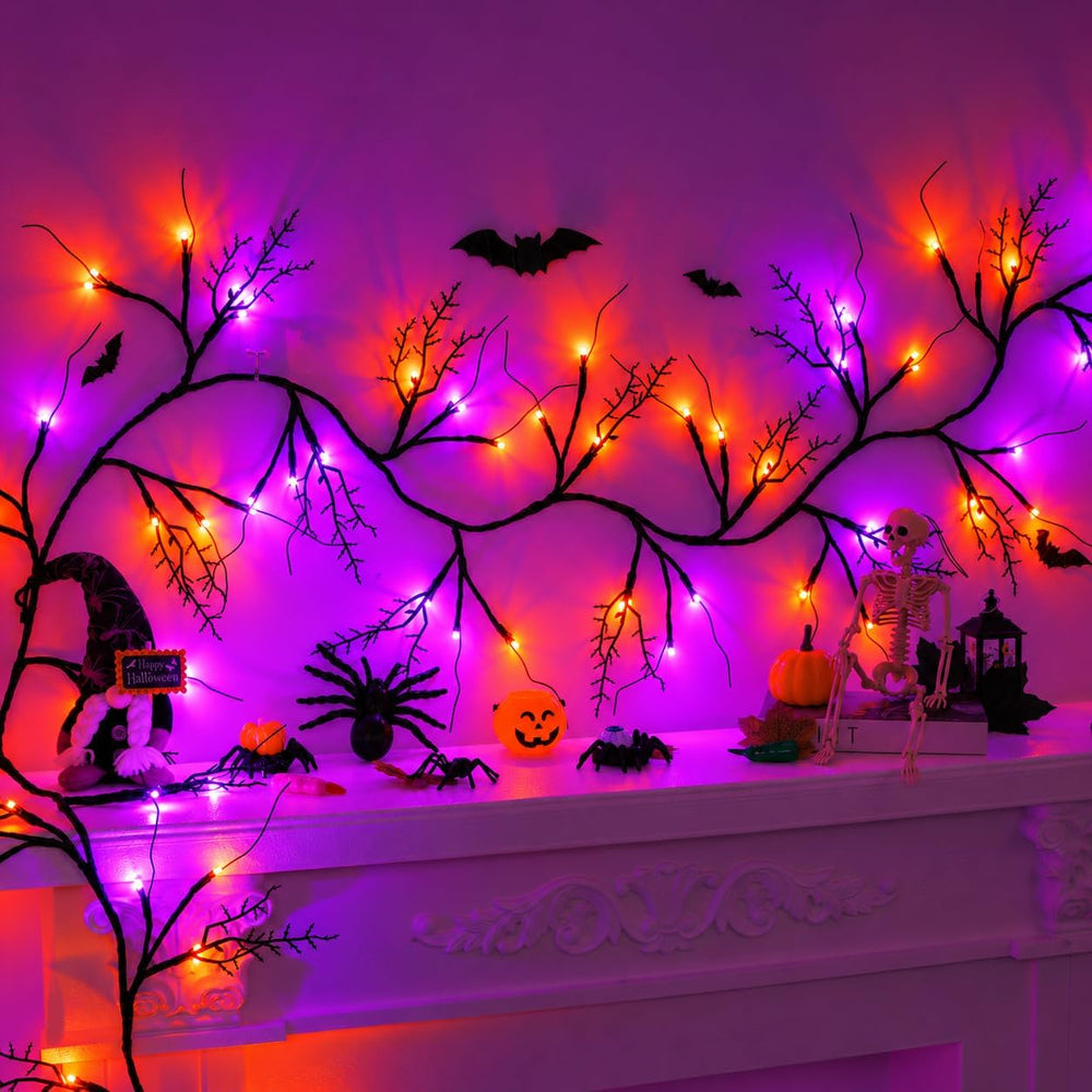 Timer & 8 Modes 9 FT 72 LED Willow Vine Twig Decor Garland with Orange &a...