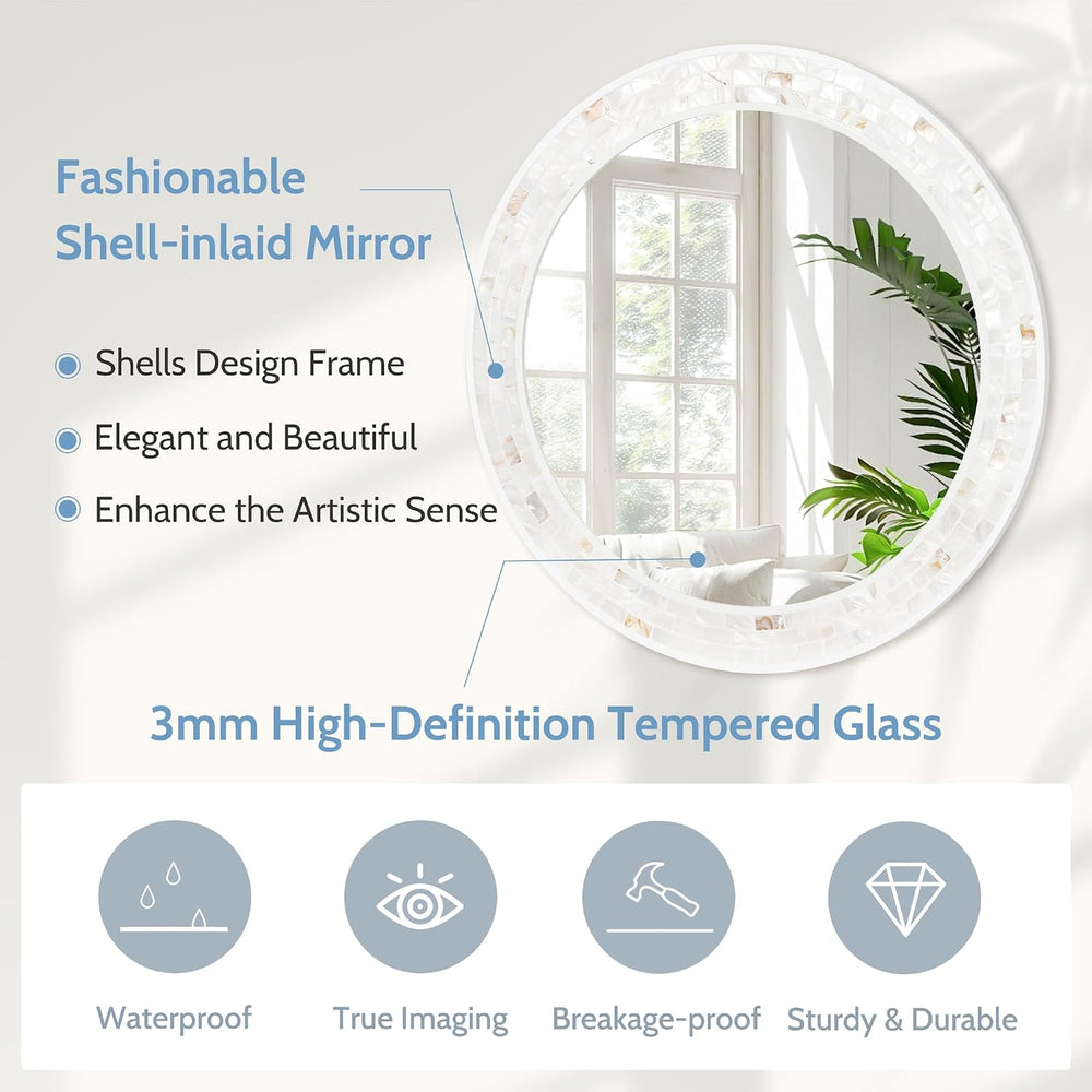 Tanmicoshomy 36 Inch Large Round Mirror, Natural Shell Circle Wall Decor