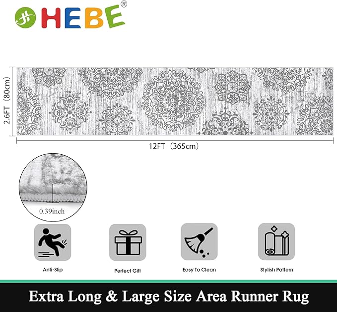 HEBE Hallway Runner Rug 2'8''x12' Washable Vintage Distressed Area Rugs Non - Image 2